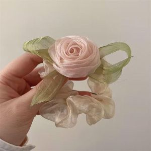 Rose Flower Hair Scrunchies Elastic Silk Hair Ties Lovely Gifts Sweet Hair Rope Bride Wrist Bracelet