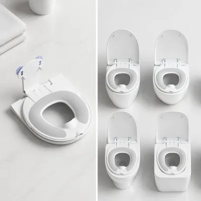 Bệ thu nhỏ bồn cầu cho trẻ gập gọn đế chống trượt đệm TPE êm kèm tay cầm dễ mang dùng nhà tắm