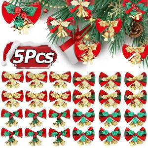 1/3/5Pcs Christmas Bow with Small Bells / Xmas Tree Wreaths Bowknot Hanging Pendant Decor