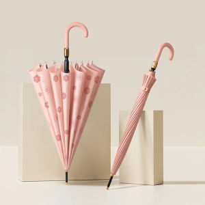 16 bone umbrella golf curved handle long umbrella large umbrella super windproof double rainstorm business umbrella double umbrella flowering in water light girl umbrella