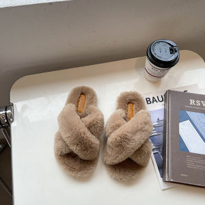 Free Shipping New Autumn And Winter Styles Of WomenS Furry Slippers Suitable For Outdoor Wear With A Flat Sole Crisscross Straps And A Simple Design Perfect For Indoor Use And Providing Warmth