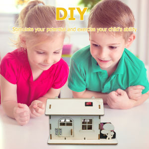 Child DIY Handmade Wooden Cabin Assembly Building Model Toy Set with Light