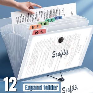 Seafilii 12Pockets Long Expanding File Organ Bag File Folder Document Organizer Envelopes Organizer Long Office School Supplies