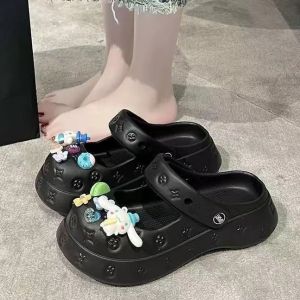 [Free Shipping] Korean-Style Fashion~DIY Perforated Sandals WomenS Outdoor Wear New Anti-Slip Thick-Soled Closed-Toe Sandals Summer Slippers