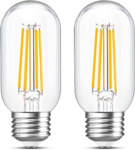 T45/T14 Dimmable E26 Led Tube Edison Light BulbAC120V Warm White 2200K 6W 600LM Amber Type T Light Bulbs for Piano Light BulbCurio Cabinet LampCelling FanSconcePack of 2