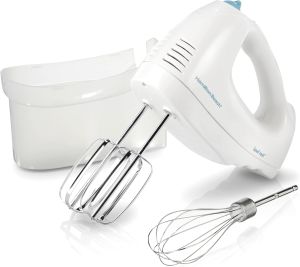 Hamilton Beach 6-Speed Electric Hand Mixer with Whisk Traditional Beaters Snap-On Storage Case 250 Watts White