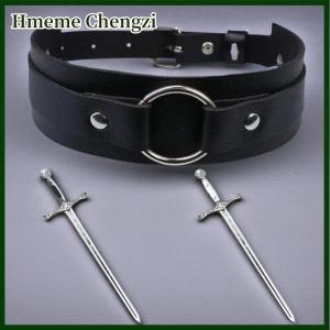Hmeme 3pcs Punk Black Leather Arm Bands With Metal Double Sword Upper Arm Bracelet Gothic Halloween Cosplay Accessories