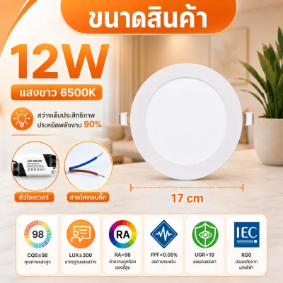 โคมฝังฝ้า Panel Light LED 6W 9W 12W 18W 24W ทรงกลม เหลี่ยม มีแสงขาว เปลี่ยน โคมฝังฝ้าติดเพดาน ไฟดาวน์ไลท์ LED