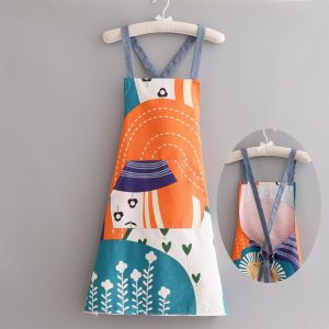 HJKL Breathable Canvas Apron Stain Resistant Thin Cooking Apron Cute Fashionable Kitchen Apron Home Use