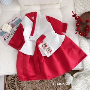 Đầm hanbok bé gái chất gấm sang trọng cho bé từ 10kg - 20kg