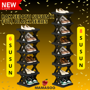 Rak Sepatu & Sandal Susun Plastik Portable Aesthetic / Tempat Sepatu Susun 6 & 8 Susun [Full Black Series]