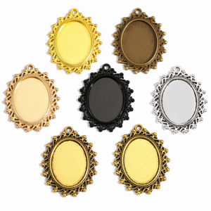 5pcs 6 Colors Necklace Pendant Setting Cabochon Base Tray Bezel Blank Fit 25*18mm oval Cabochons Jewelry Making C119