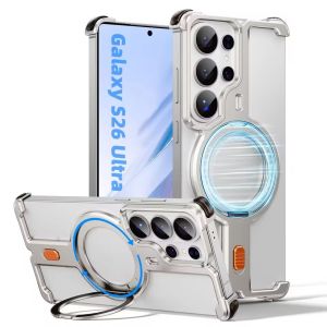 Metal Frameless Case for Samsung Galaxy S26 Ultra S25 S24 S23 Z Fold 7 6 5 With 360°Rotatable Magnetic Kickstand Shockproof Protection Phone Cover