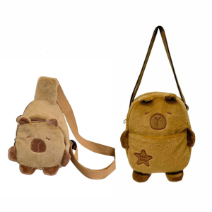 Lovely Cartoon Animal Chest Bag Plush Capybara Shoulder Bag Phone Bag Soft Crossbody Bag Simple Messenger Bag for Daily