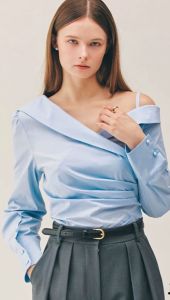 NANDO ATASAN KEMEJA WANITA KOREA STYLE HONG HAE IN BAHAN KATUN POPLIN LENGAN PANJANG