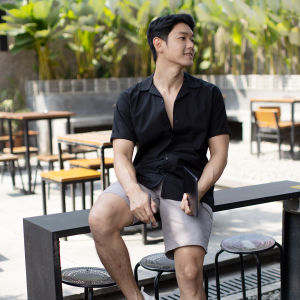 Kemeja bowling kerah pantai OXCON Summer shirt Linen Look 2024