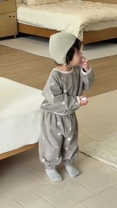 Baby clothes for spring 2026 Korean-style childrens clothing boys set spring collection childrens polka dot sweatshirt two-piece set trendy