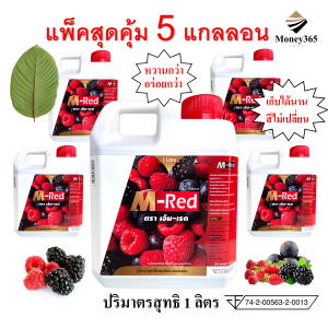 ส่งฟรี !! แพ็ค แกลลอน 1 ลิตร แพ็ค 5 แกลลอน !! M- Red (เอ็ม-เรด) น้ำหวานกลิ่นผลไม้รวมเข้มข้น บรรจุ 1 ลิตร ผสมท่อมได้