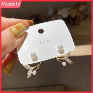 Heabety Khuyên tai nụ hàng mới về Trang sức thời trang kim loại đuôi cá Hoa ngọc trai cổ điển xuân hè Dễ thương thanh lịch cho nữ