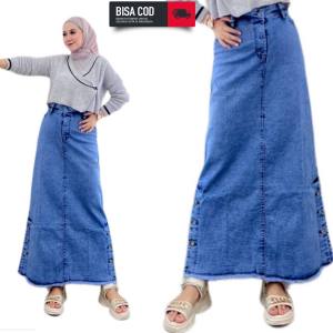Rok Span Jeans Bela Skirt Rok Jumbo Melar Rok Lepis Wanita Full Kancing Rok Model Terbaru
