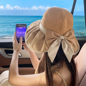 Big Wide Brim Sun Hats Summer Travel Women Bucket Hat Outdoor Fashion UV Resistant Bows Panama Caps