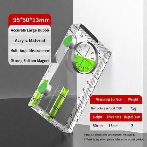 TANTUANG 1PC Trong suốt Thước đo độ cao mini Từ tính Acrylic Thước thủy Chuyên nghiệp Ngang Dọc Dụng cụ đo góc Đa năng