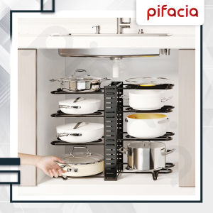 PIFACIA Rak Panci Besi Teflon Wajan Talenan Premium Wastafel Dapur Adjustable Stainless Steel 8 Tingkat Multifungsi