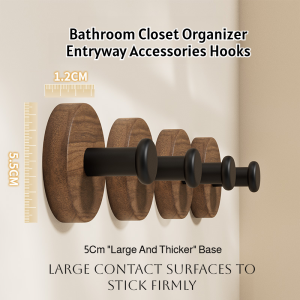 Walnut Multi-Function Hook Solid Wood Clothes Hook Single Door Hanger Punch-Free Bathroom Wardrobe Wooden Hook Stylish Durable Versatile