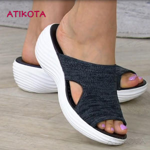 Atikota Womens Wedges Casual Mesh Open Toe Sandal Soft Beach Sandals for Women