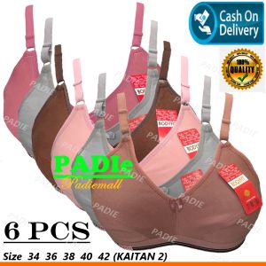 PADIe - 6 Pcs BH / Bra Wanita Sport Tanpa Kawat BODYFIT / SHAKILA List Karet Bahan Katun Pakaian Dalam Perempuan/Cewek Dewasa Ukuran 34 36 38 40 42 Murah