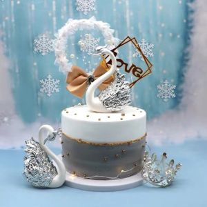 2PCS Swan Cake Toppings For Wedding Cake Decoration Anniversary Birthday Party Cake Toppings