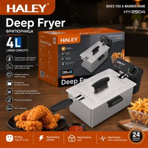 HALEY Deep Fryer HY-2504 4L Large Capacity with Adjustable Temperature Control EU Plug 2000W 24 Hour Timer