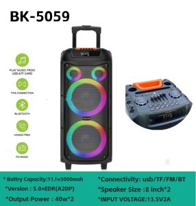 BK-5059 Karaoke Wireless Portable Bluetooth Speaker Bass Treble PA System LED Lights Party DJ subwoofer speaker with 2 pc wireless mic