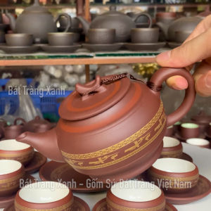 Ấm Chén Tử Sa Bát Tràng - Trống Đồng Lạc Việt 350ml (video hình ảnh thật) - Ấm Chén Nghê Nhân Vương Mạnh Tuấn - Bình trà bát Tràng