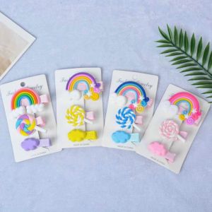 Set 3 kẹp tóc cầu vồng kẹo mút xinh xắn dễ thương phong cách Hàn Quốc cho bé yêu