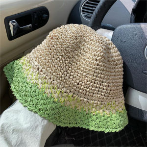 HOUCHU Spring Summer Beach Straw Cap Travel Handmade Bucket Hat Fashion Foldable Womens Straw Hat Outdoor