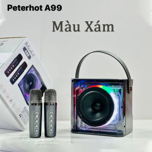 Loa Bluetooth Peterhot A99 hiệu ứng đèn LED kèm 2 micro karaoke không dây