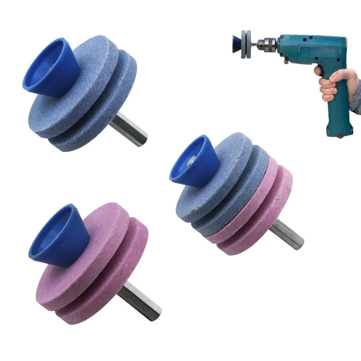 lawnmower blade drill powered blade sharpener 4+1 Pack Lawn Mower Blade Sharpener – Universal Sharpening Stone With  Balance Tool For Hand Drill Power Drill – Fits Most Mowers