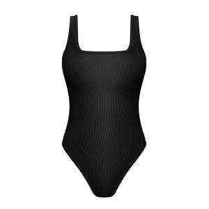 [Hottie Diary] Womens Bodysuit Seamless Ribbed Shapewear Square Neck Thong Shaping Ribbed Vest Fit Bodysuit