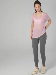 Lulu Loose Lightweight Short Sleeve Casual Sports Running Fitness Shirt with Ruched Drawstring t Breathable Quick-Dry Yoga Shirt