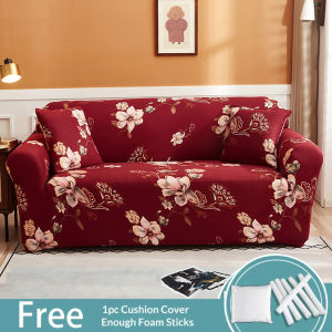 (L Shape Need To Buy 2 PCS) Sofa Cover Stretchable Armless sopa cover 3 seater set sale couch cover sofa cover with lace I Shape I Type elastic Universal 1/2/3 Seater with Free Pillowcase Foam Stick