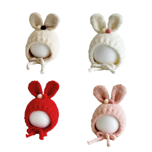 หมวกหมวกถักหมวกกระต่ายขนปุยสำหรับชุดไหมพรมเด็กทรงกระต่ายลายการ์ตูนหมวกหมวกนุ่มสำหรับเด็กเล็ก