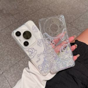 Shockproof Floral Butterfly Clear Glitter Quicksand Case for Huawei Pura 70 Pro 80Pro Mate 70Pro Bling Sequins Soft Phone Cover
