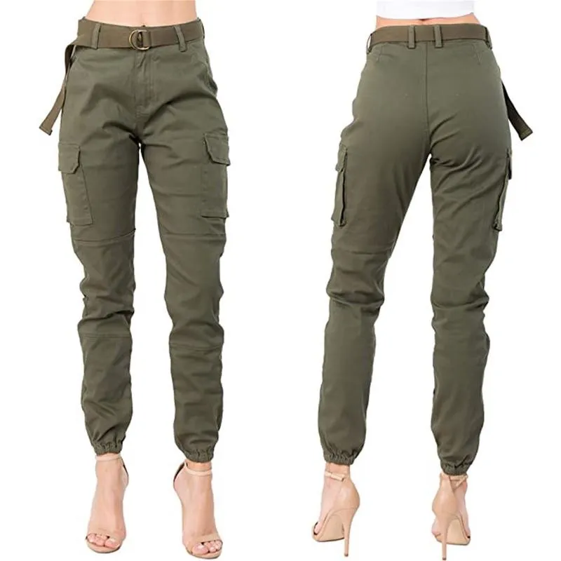 S-3XL Women Cargo Pants Pockets with Belt Spring Autumn Fashion Casual  Harem Slim Jogger Plus Size Pants Gothic Punk Streetwear Army Green