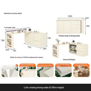 XHA [Pre Order] ENF Grade Solid Wood Rotatable Island Dining Table Integrated Cream Style Multifunctional Storage Cabinet for Small Living Room