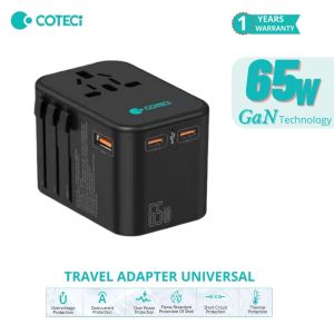 Travel Charger Universal Adaptor 65W GaN Super Fast Charging Coteci