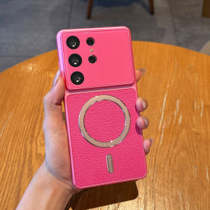 Lychee Pattern Matte For Magsafe Back Case For Samsung Galaxy S26 S25 S24 Plus S23 Ultra FE Candy Magnetic Bumper Hard PC Cover