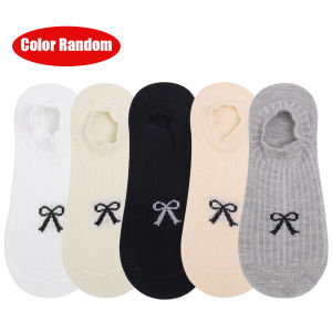 Bowknot ถุงเท้าผู้ชายหวานสาวฤดูร้อน JK Lolita น่ารัก Kawaii ถุงเท้าผู้หญิงสไตล์ญี่ปุ่นสีทึบสีดำสีขาวถุงเท้าข้อต่ำ