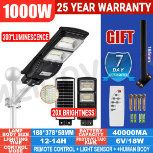 Solar Street Light Outdoor Waterproof IP67 288000mAH LED Outdoor Heavy Duty Safe Wires Auto-Sensing Outdoor Lamp Remote Control Waterproof Flood Light Suitable For Yard Fence Garden Terrace Front Door Shed Deck Lumen COD 25 Year Warranty