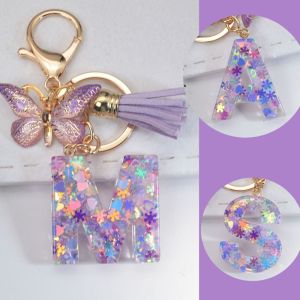 JACOOEQU A To Z 26 A To Z 26 Alphabet Keyring Butterfly Initials Alphabet Purple Snowflakes Letter Keychain Creative Purple Snowflakes Home Decoration